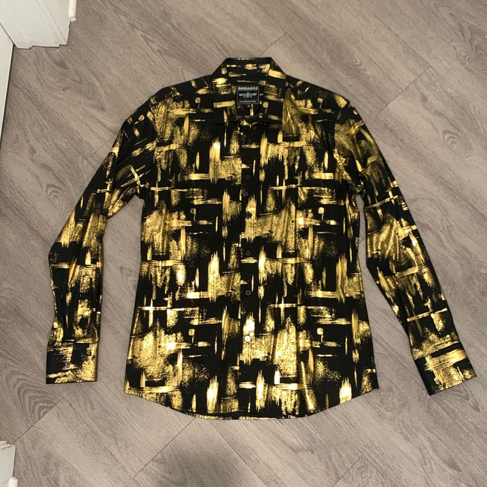 Barabas Gold Metallic Button Up Shirt